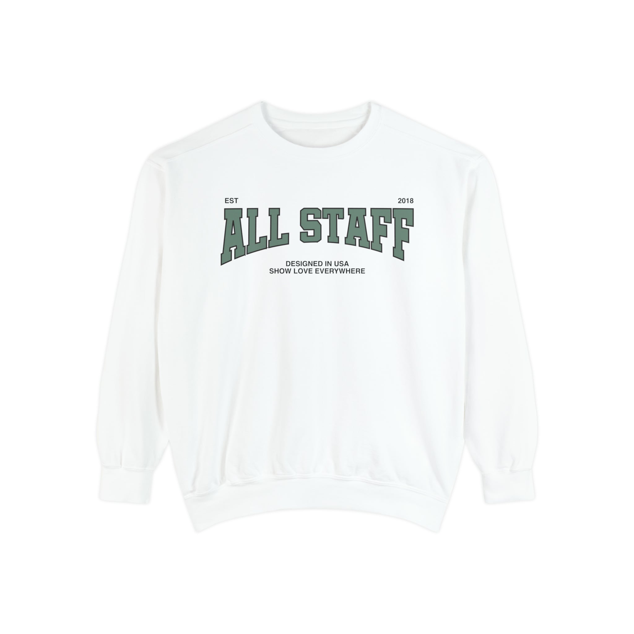 All Staff Collegiate Crew Sweatshirt in White